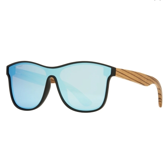 Matte Onyx Zebra Wood Ice Blue Polarized Lens Sustainable Sunglasses NEW - Picture 1 of 13